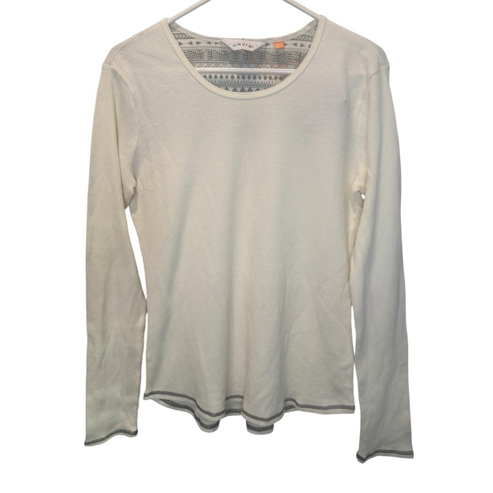 Orvis Women Ivory Long Sleeve Waffle Knit Thermal Trout Bum Top Large NEW